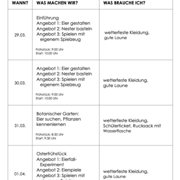 Programm Ferienbetreuung Grundschule